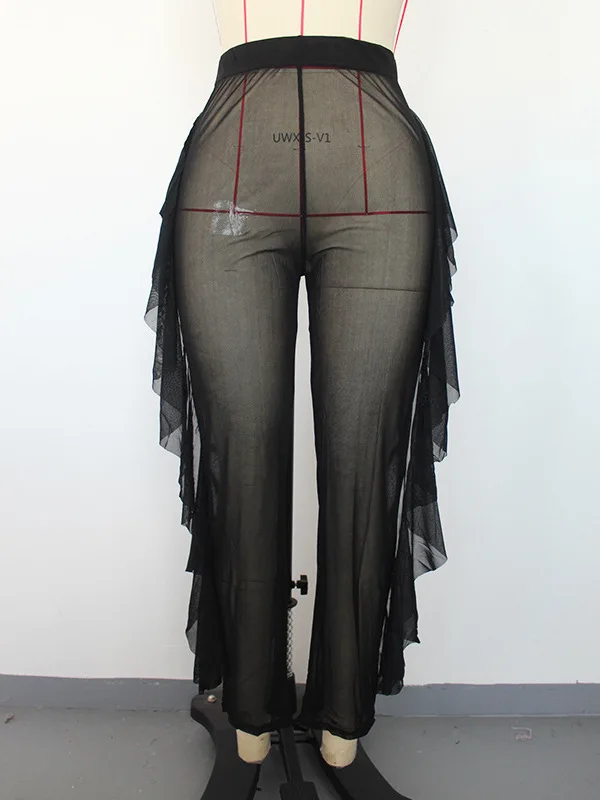 Vaion Me السراويل تكدرت اللون لون نقي عطلة صافي الشاش السراويل عالية الخصر متوهج الساقين مستقيم قطع لباس غير رسمي