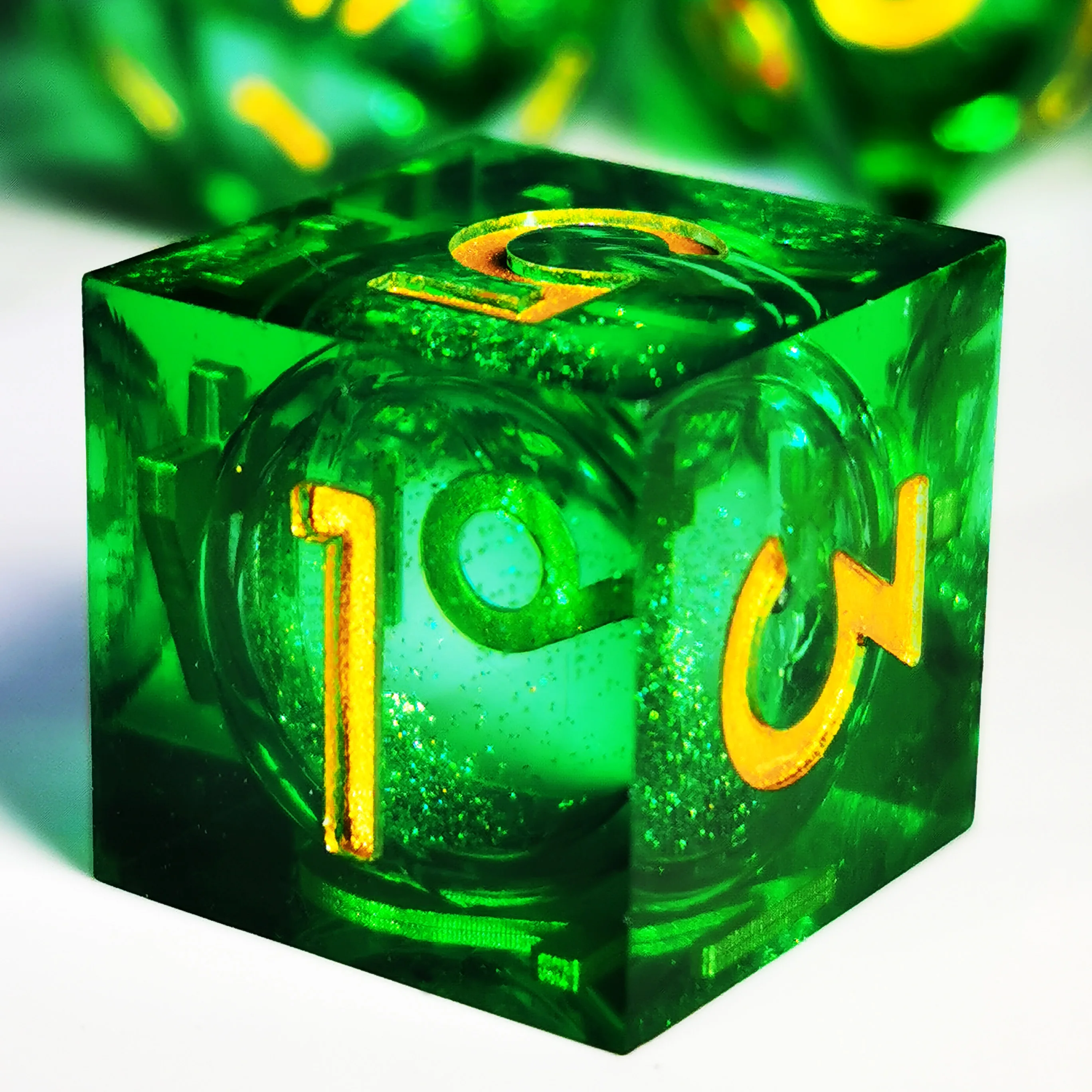 DnD Dice Set - Green Sandstorm Resin Dice, 7 Polyhedral Dice for D&D, Dungeons and Dragons RPG Games (Glitter Effect)