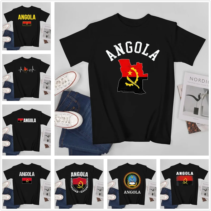 Summer New Africa National Flag Angola Graphic Print O Neck Short-sleeved Daily Casual Oversized Fashion Men\'s Street Tee Shirts