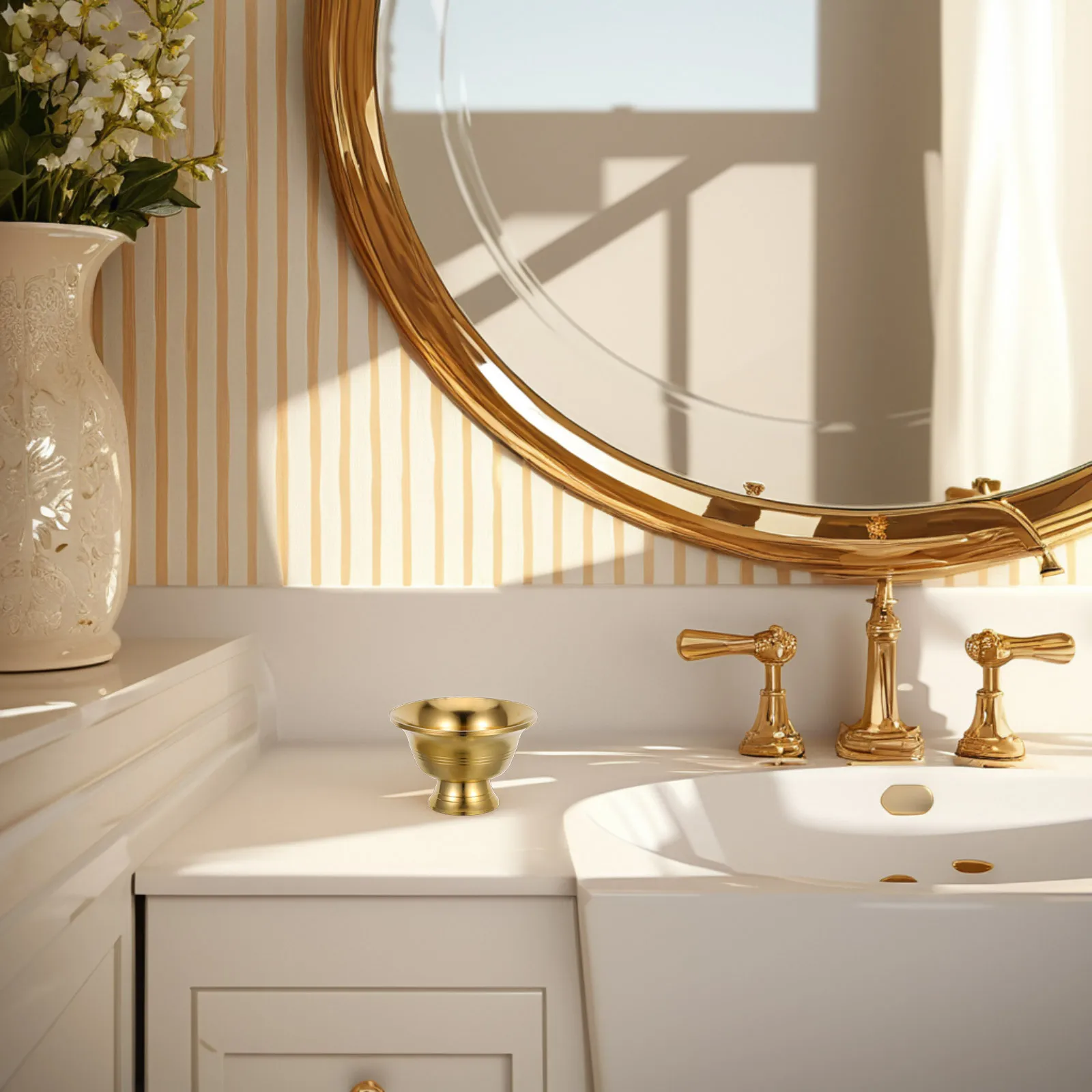 

High Foot Water Brass Offering Bowl For Altar Worship Meditation Decorative Sacrificial Supply Multi-Function Chinese