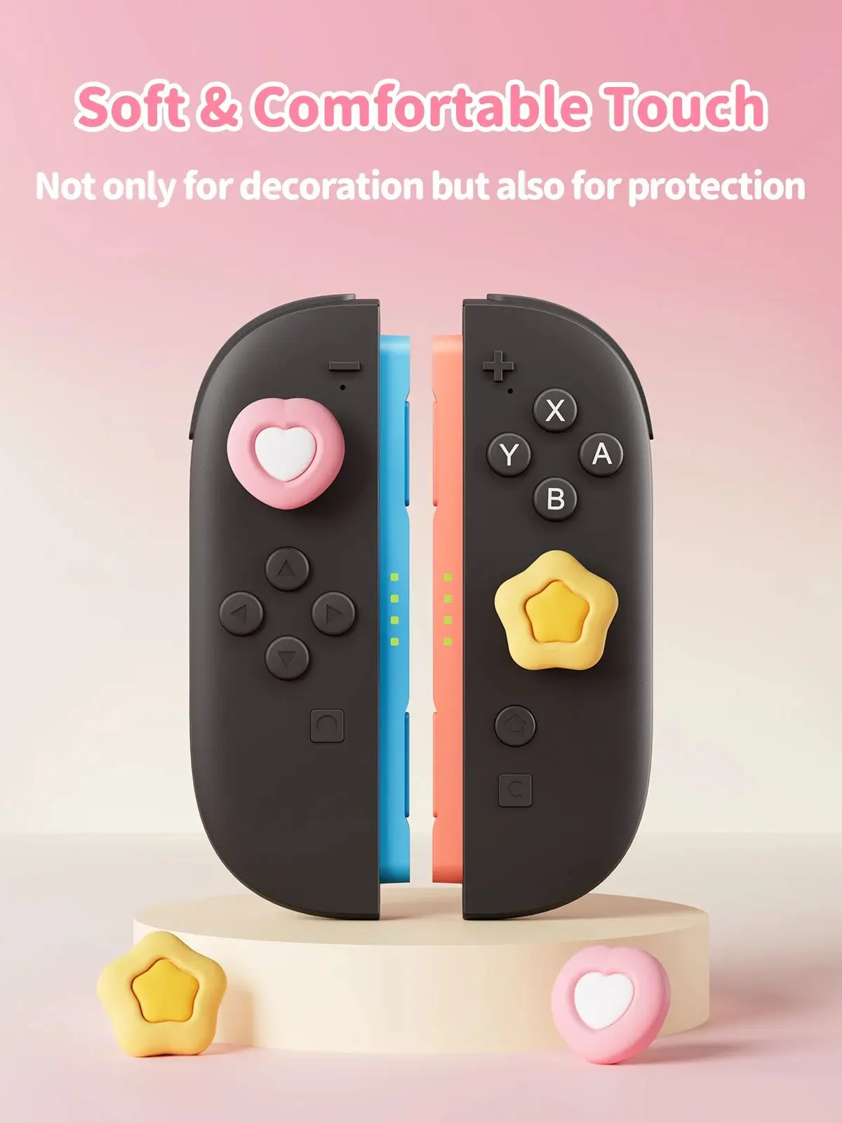 GeekShare 4 pièces capuchons de poignée de pouce compatibles avec Switch 2, capuchons de poignée de pouce en Silicone antidérapants pour Switch 2025, coeur crème