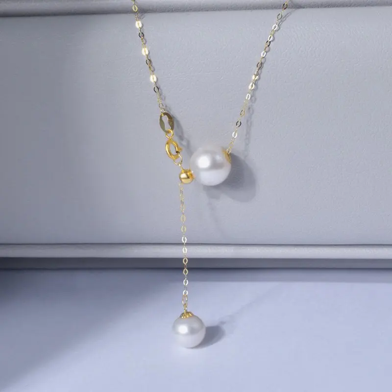 

Ювелирные изделия, ожерелье из желтого золота 18 карат, кулон au750, натуральный пресноводный белый жемчуг, свадебный подарок для женщин d668