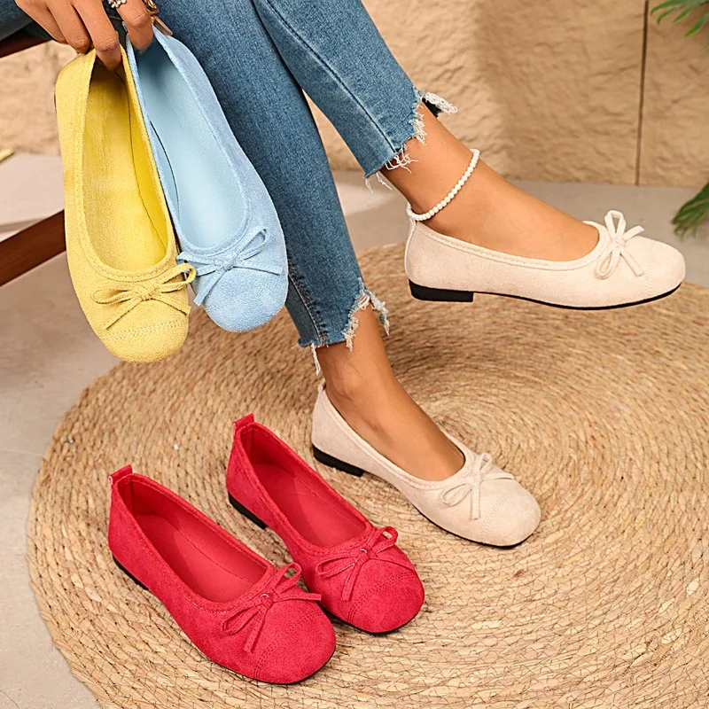 

2026 Bow Decor Solid Color Casual Women's Flats and Loafers Fashion Round Toe Simple Comfort Shoes for Women Zapatos De Mujer