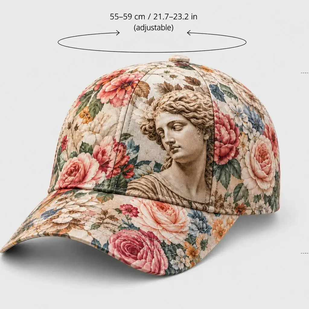 Customization Vintage Goddess& Floral Print Baseball Cap, Adjustable Casual Snapback Hat, Stylish Headwear For Women, Ideal