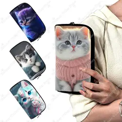Cute Cat Print Long Wallet Felinae/Siamese Cat Women Purse Key Money Bag Credit Card Earphone Phone Holder Jewelry Organizer