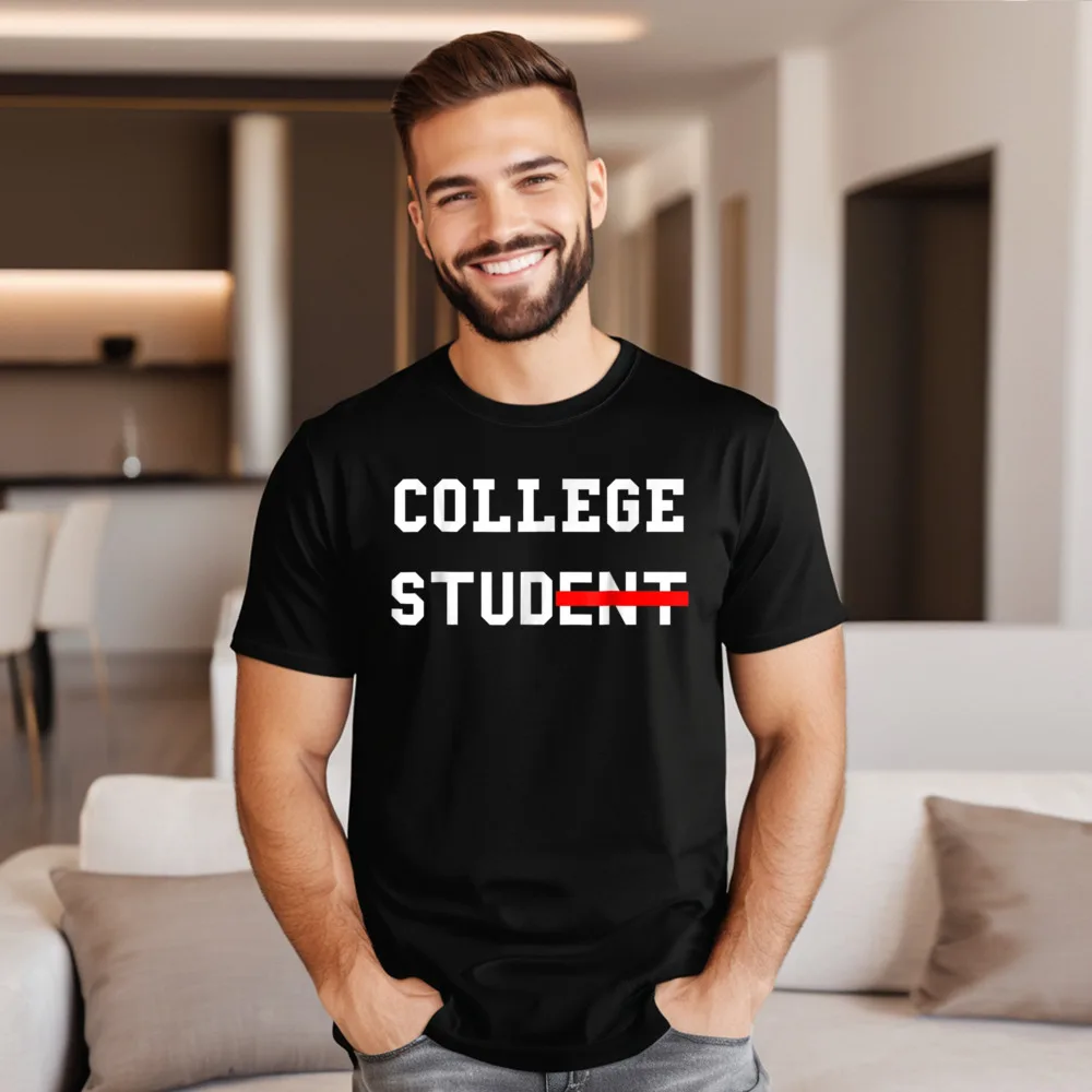

Short Sleeve Tops & Tees Round Neck Combed cotton Men's T-shirts College Student Stud T-Shirt Funny Birthday Tops Tees Retro