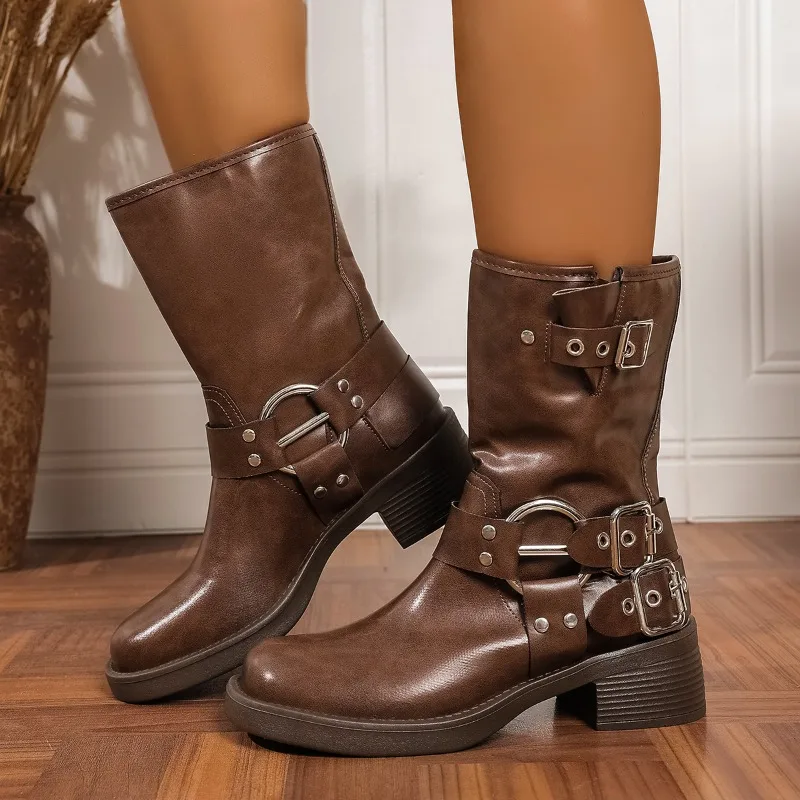

Новинка 2023 года, женские ботинки, дизайнерские повседневные кожаные ботинки в стиле ретро, модные ботинки на платформе с пряжкой на ремне и толстой подошвой
