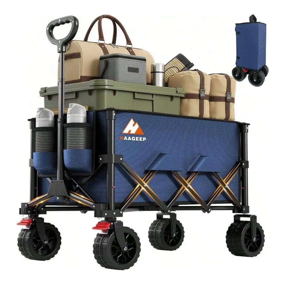 

Wagon Cart With Wheels Foldable Collapsible Wagons Carts Heavy Duty, Fold Portable Utility Wagon Grocery Beach Fishing Camping