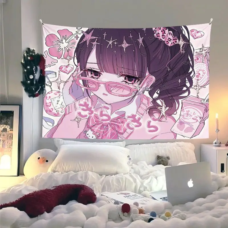 VIKAMA Rosa Haarbrille Mädchen Stern Wandteppich Anime Kawaii Niedlich Ästhetisch Raumdekoration Heimdeko Warm Gemütlich Weich Langlebig Geschenk für Innenräume – Detail 4