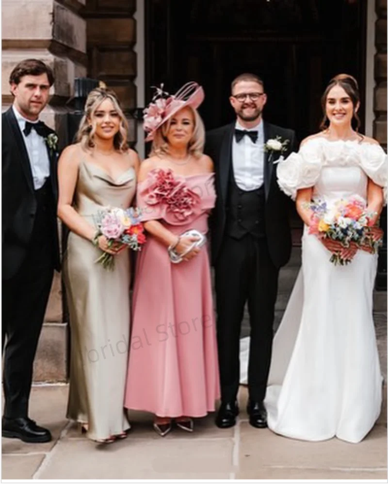 Элегантное платье трапециевидной формы с открытыми плечами по индивидуальному заказу, платье для матери невесты с цветком, чайной длины, вечерние платья для выпускного вечера, Vestidos De Noiva