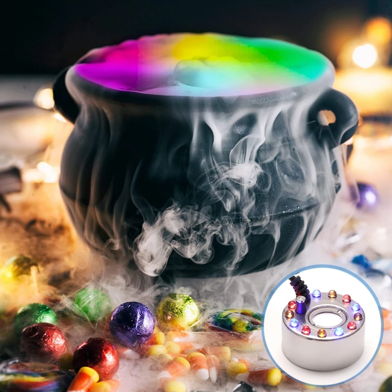 Halloween Mist Maker Fogger Fog Machine Fountain Mister Fogger Water Garden Pond Foggers With 12 LED Light Flashes