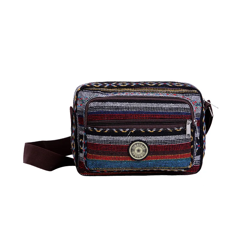 Multi Layer Messenger Bag Women Striped Canvas Single Bag Woman Mobile Phone Crossbody Bag Nylon Oxford Shoudler Bag