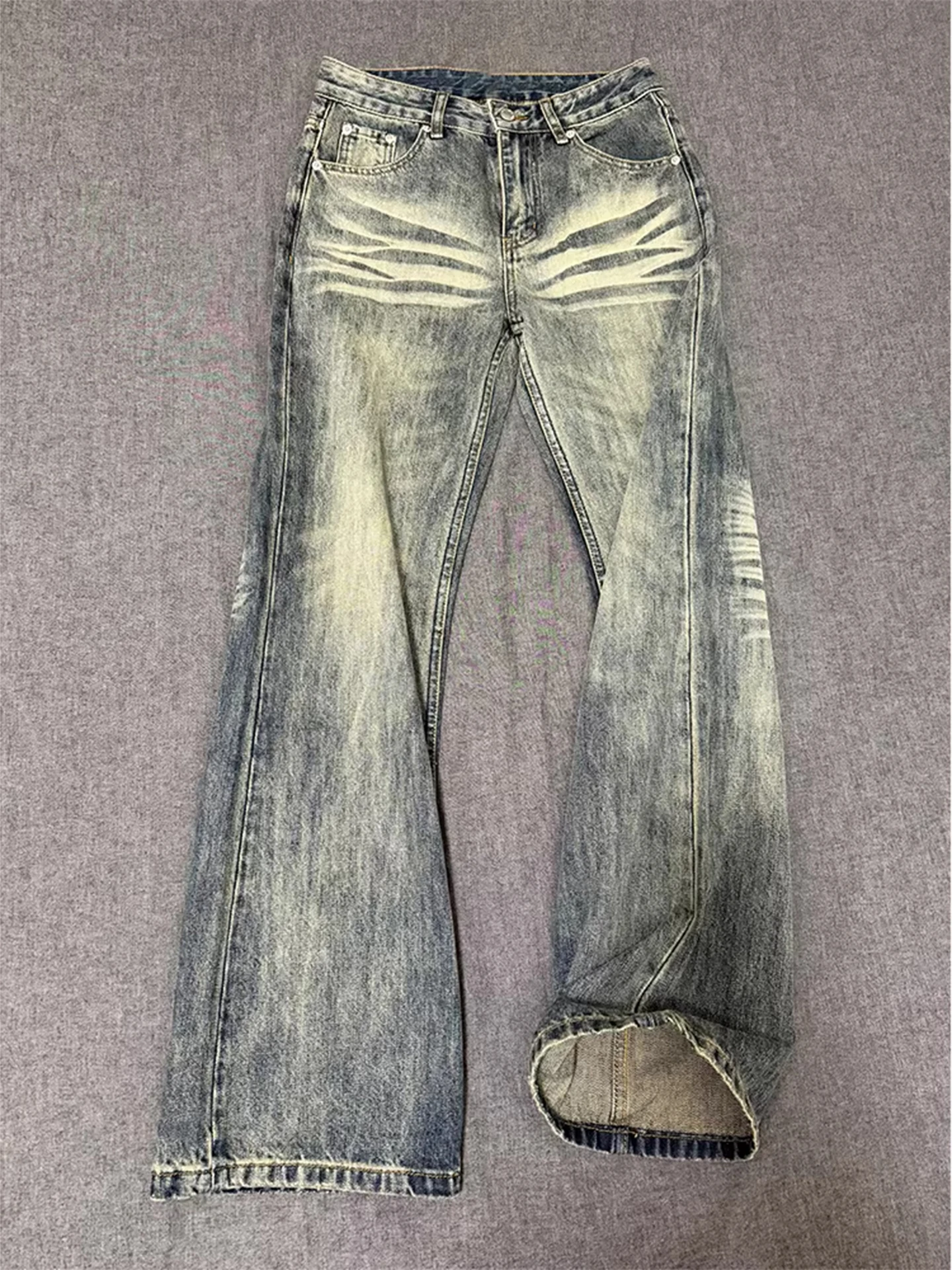 

American High Street Men's Jeans Spring Design Retro Flared Cleanfit Straight Leg Wave Pattern Denim Pants Youth Faion