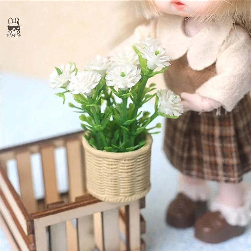 1:12 Dollhouse Miniature Daisy Mint Tree Flowers Pot Mini Green Plant Potted Plant Simulation Tree Model Home Garden Decor Toys