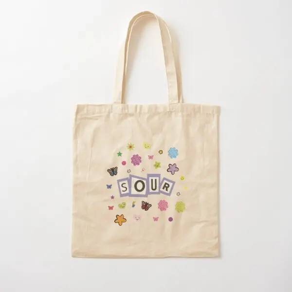 Sour Title Stickers Cotton  Canvas Bag Handbag Designer Grocery Reusable Printed Travel Shoulder Bag Tote Foldable Casual Women