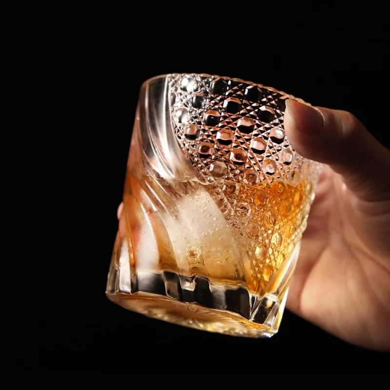 Japanese Crafts Hand-carved Glass Grey Cup Crafts Whiskey Crystal Glasses