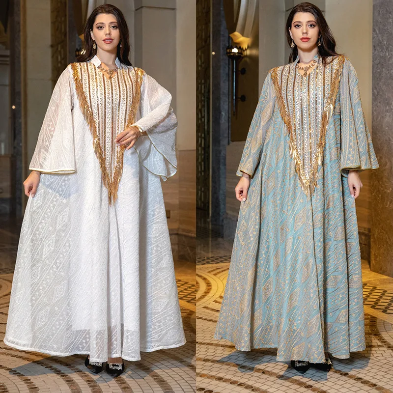 

Ramadan Muslim Evening Dress Arab Dubai Dress Mesh Embroidered Sequin Robe Middle Eastern Moroccan Luxury Women's Dress