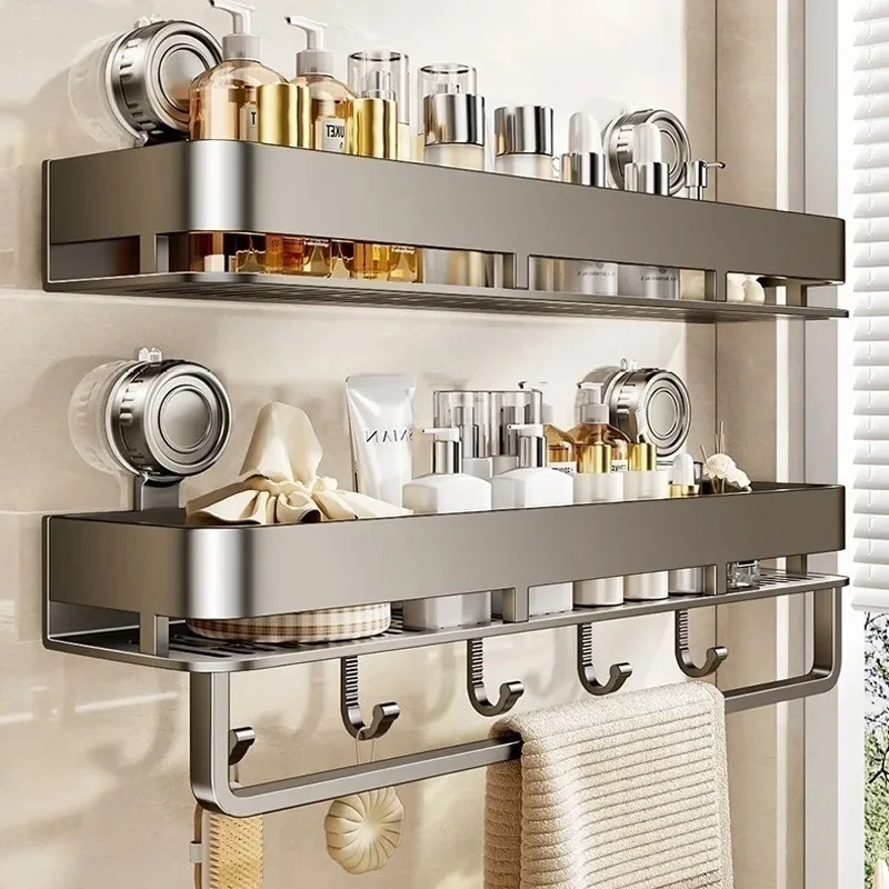 Saugnapf-Badezimmerregal ohne Bohren, Aluminium-Hängeregal für Toilettenraum, Badezimmer-Organizer zum Aufhängen an der Wand