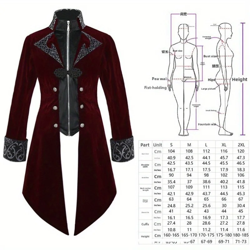 Wan Christmas Tuxedo Abbigliamento vintage medievale Cappotto da uomo nuovo punk medio lungo classico