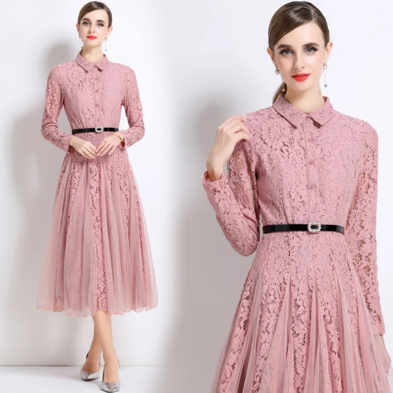 Ele Long Dr Taille Cinched Lace Me Splice Maxirock Sle Streetwear Polyester gestrickt mittlere Taille Thiened Long Sve