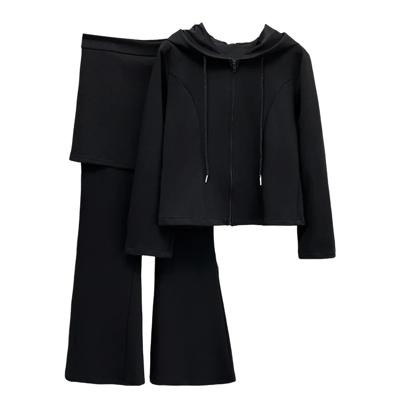 XXXXL Mode Plus Size Damessets Casual Herfst Capuchon Rits Top En Uitlopende Lange Broek Tweedelige Set