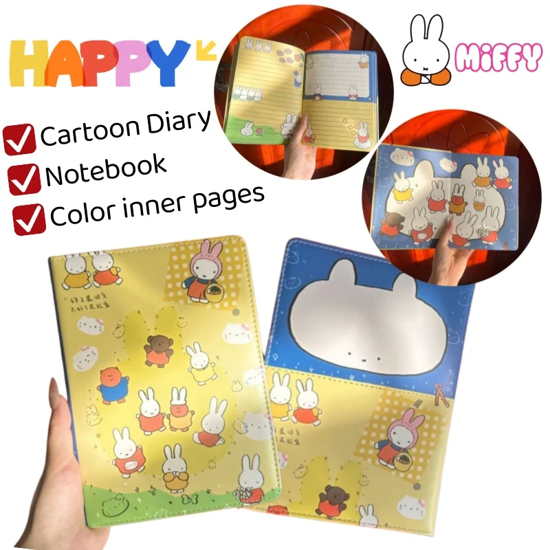 

Блокнот для студентов с кроликом Миффи, яркие цвета, утолщенные цветные страницы, милая мультяшная тетрадь для записей, подарок на день рождения