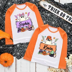 Personalized Kids Shirt Girls Boys Raglan T-shirt Custom Name Child Halloween Party  Long Sleeve Outfit Tops Toddler Autumn Tee