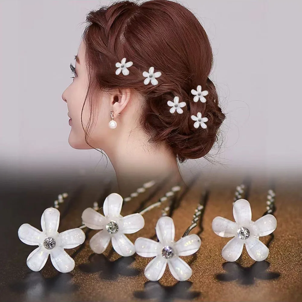 10/16 Buah/Set Jepit Rambut Hiasan Kepala Pengantin Zirkon Bunga Jepit Rambut Bentuk U Jepit Rambut Pengantin Pernikahan Aksesori Gaya Rambut Wanita