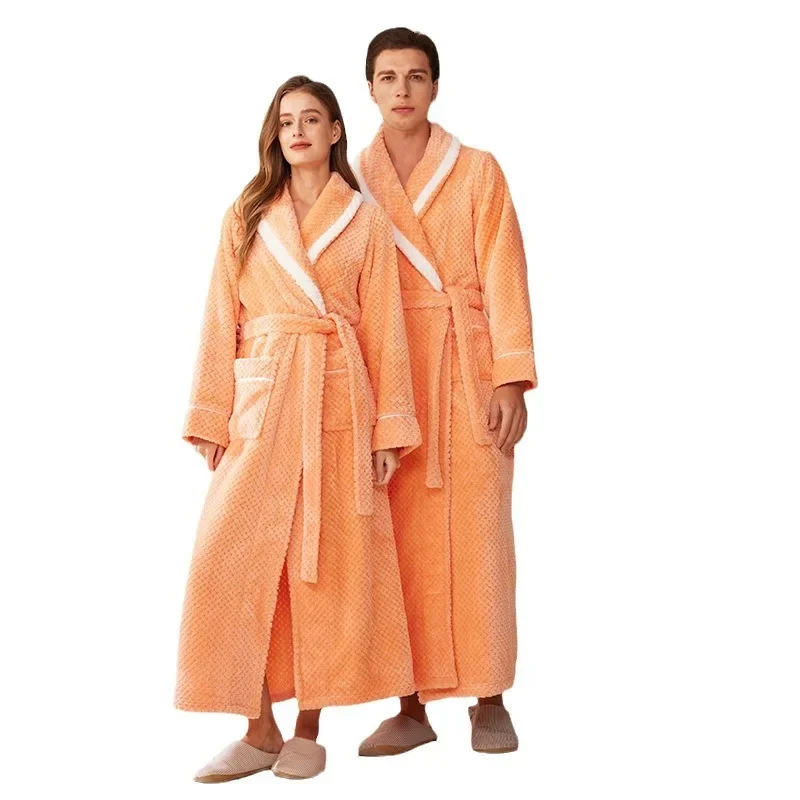 Albornoz Kimono de lana de Coral cálido para hombre, bata larga de franela gruesa, ropa de dormir para el hogar, ropa de dormir suelta, Otoño e