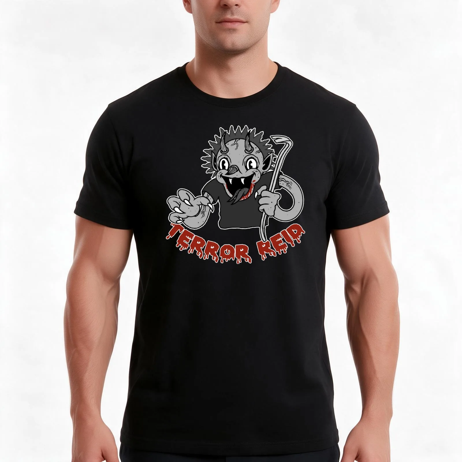 Terror Reid Design T-Shirt, Summer Casual Cotton Tee, Oversized Streetwear Tops, Vintage Graphic Print, Loose Fit Short Sleeve