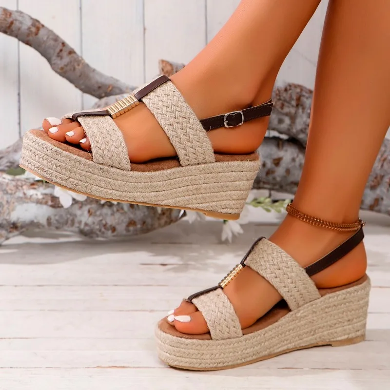 Women\'s Espadrille Wedges Sandals New 2024 Summer Hemp Rope Weaving Platform Gladiator Shoes Woman Comfort Casual Heels Sandals