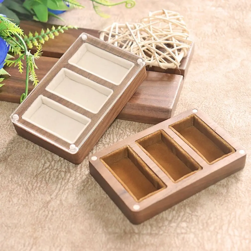 3/5 Slot Wooden Ring Box Opening Window Rectangular Black Walnut Cufflinks Box Magnetic Cover Dustproof Jewelry Ring Holder