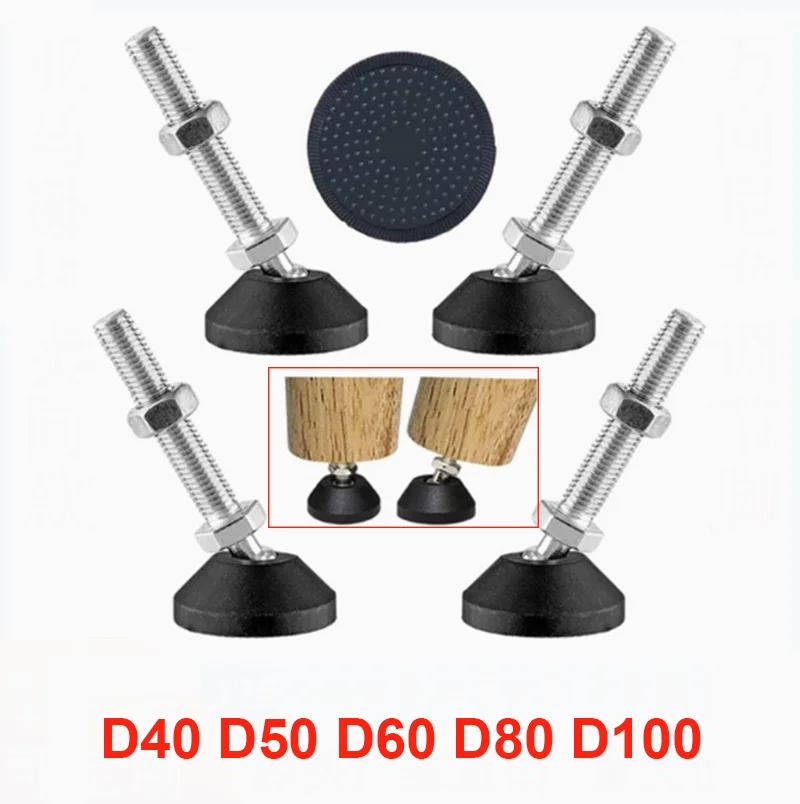 M8 M10 M12 M14~M24 304 Stainless Steel Nylon Universal Foot Cup Adjustable Leveling Support Foot for Furniture Cabinet Equipment