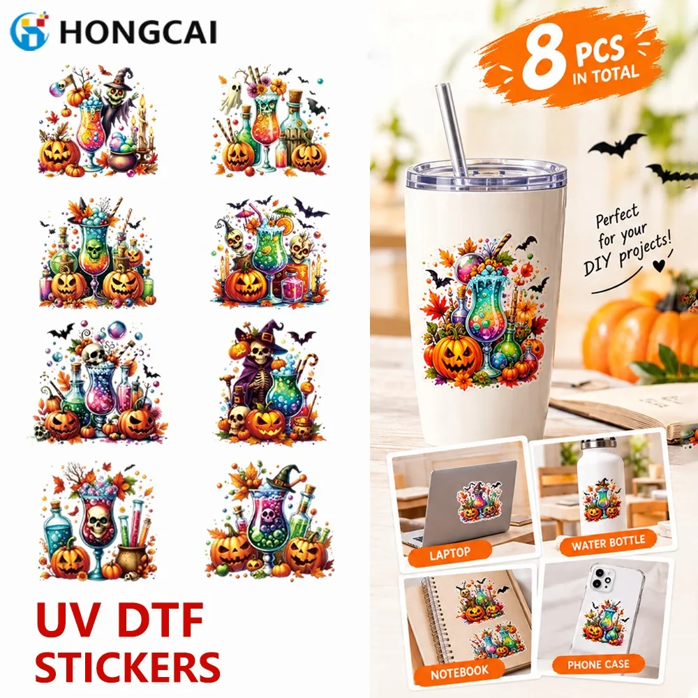 8Pcs Halloween UV DTF Crystal Stickers | Shiny, Waterproof Wear-resistant, for Water Cups, Phone Cases, Laptops & Notebooks DIY
