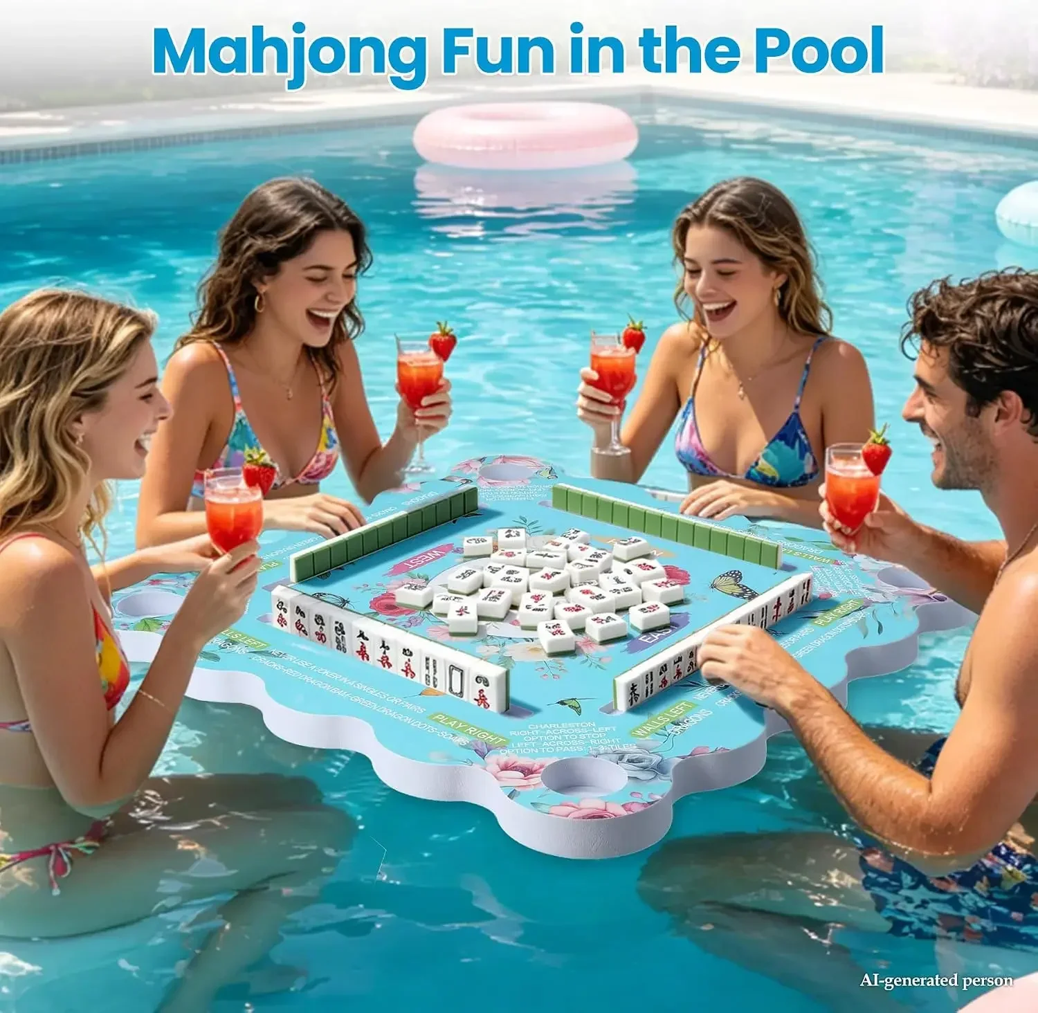 Brand new fast shippingBestsellerFloating Mahjong Table for Pool, Double-Sided Water Game Tray, Blue | 32