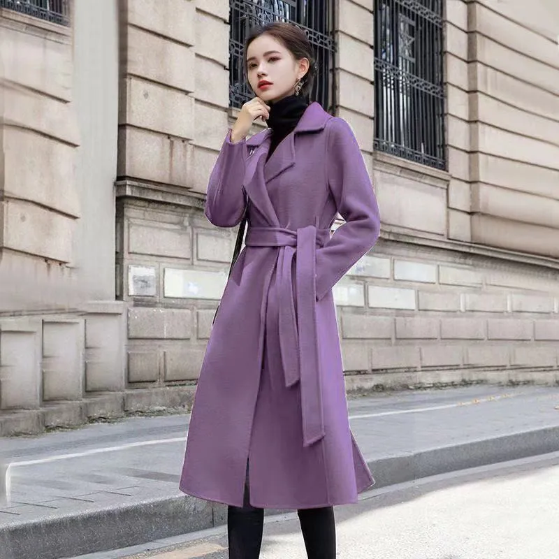 Wine Red Women's Woolen Coat 2025 Autumn Winter Western Female Short Slim Jacket With Long Woolen Cloth Windbreaker Overcoat