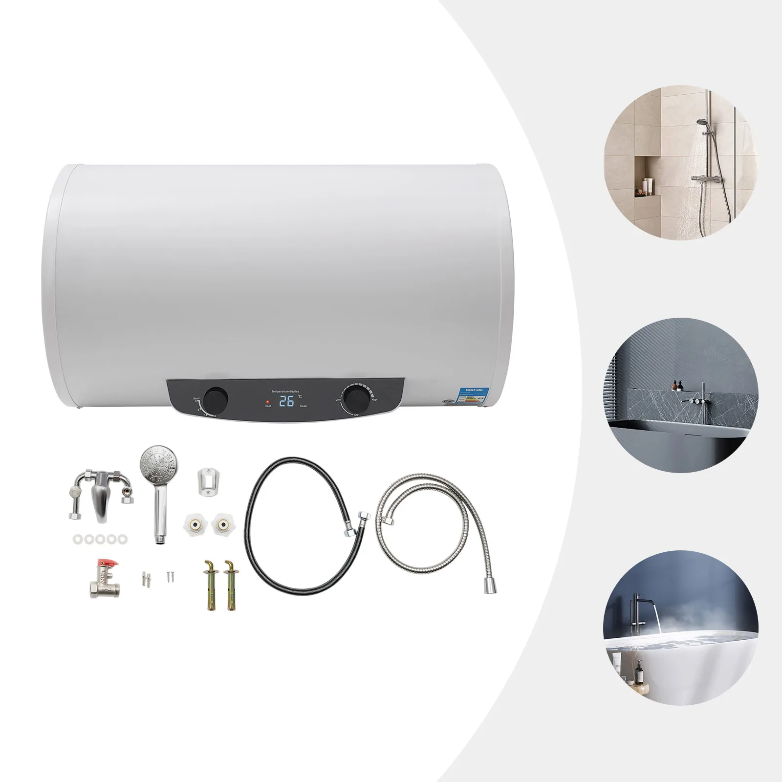 

Электрический резервуарный водонагреватель с душем и краном 70 л, водонагреватель для хранения 18,5 галлонов, 1500 Вт, 110 В, защита от утечки и эмалированная подкладка