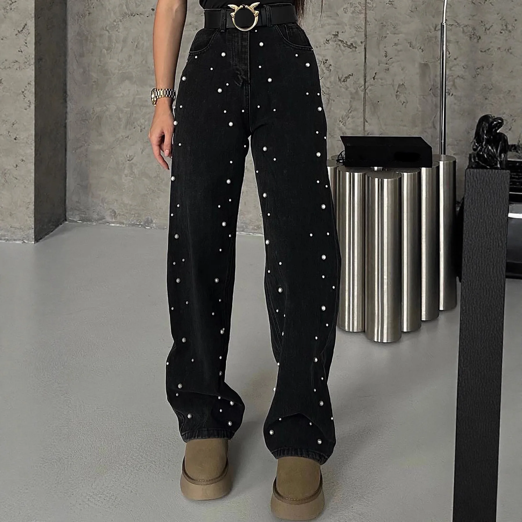 

Прямые брюки, женские джинсы с высокой талией, потертые джинсы, потертые джинсовые брюки полной длины, свободные карманы, молния, база