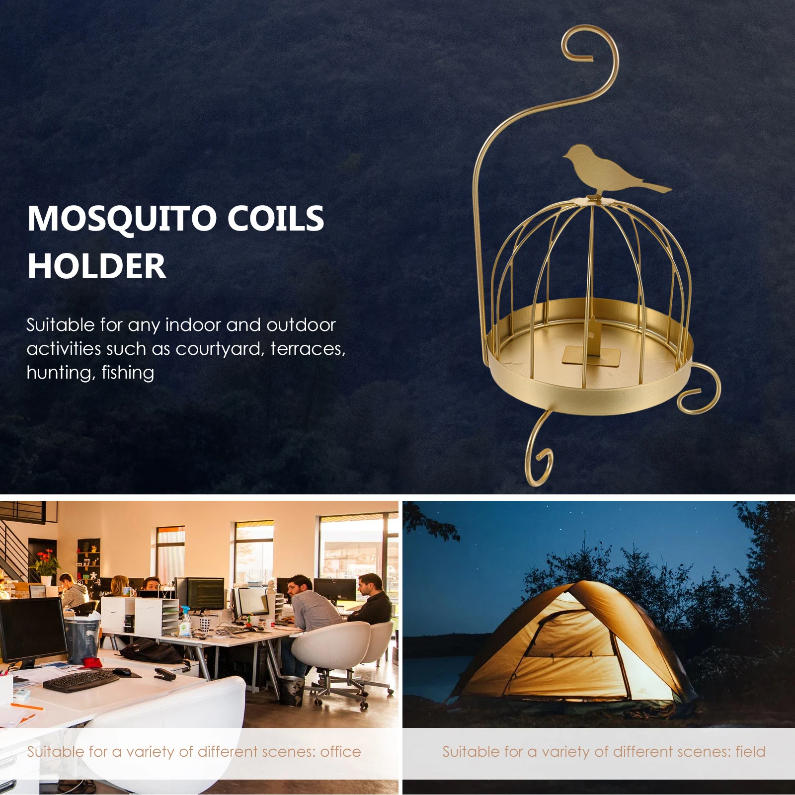 

Coil Mosquito Holder Iron Coils Birdcage Burner Incense Plate Metal Golden Storage