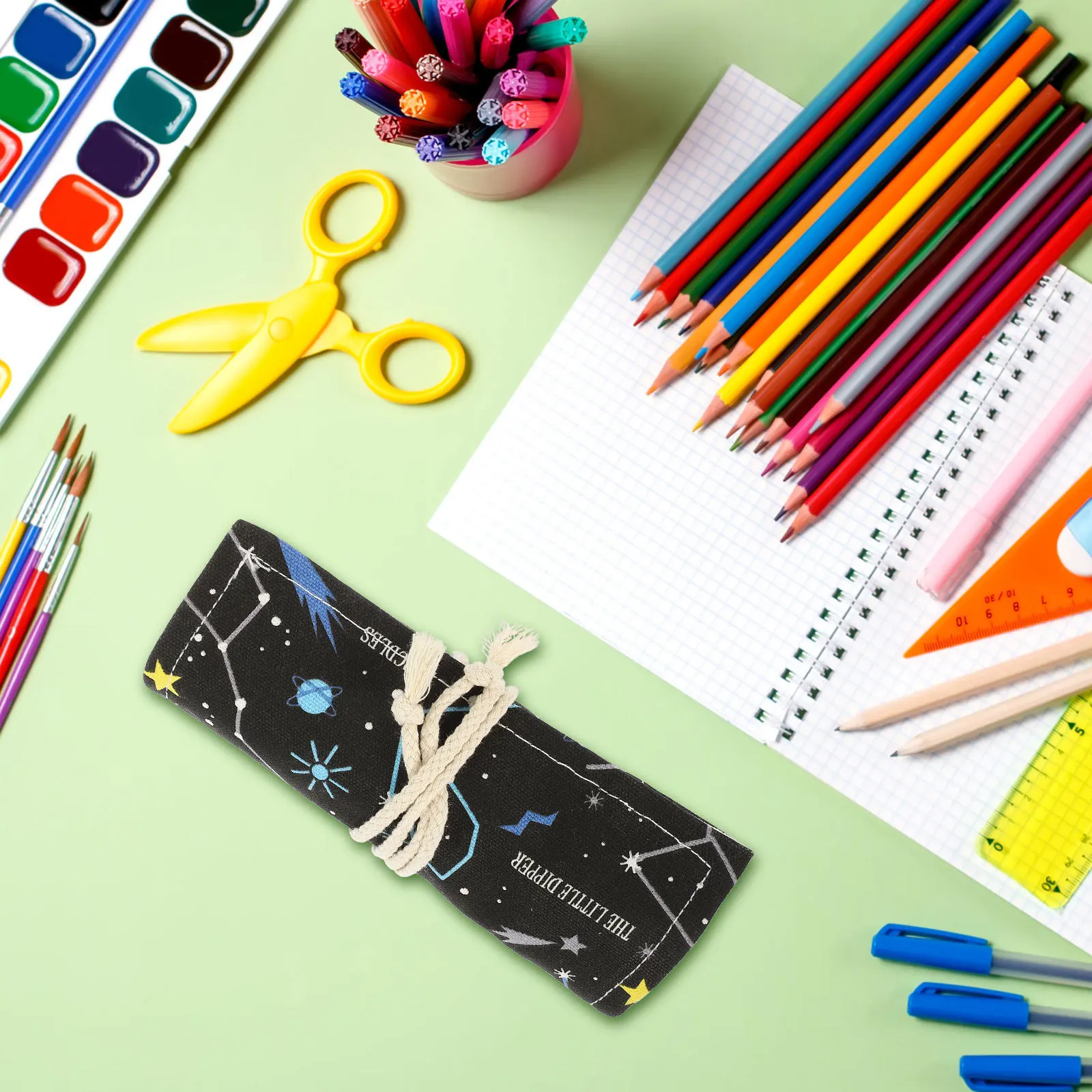 

Spacious Pen Bag Colored Pencil Organizer Roll Up Pencil Case with Multiple Compartments for Drawing Sketch Pens Watercolor