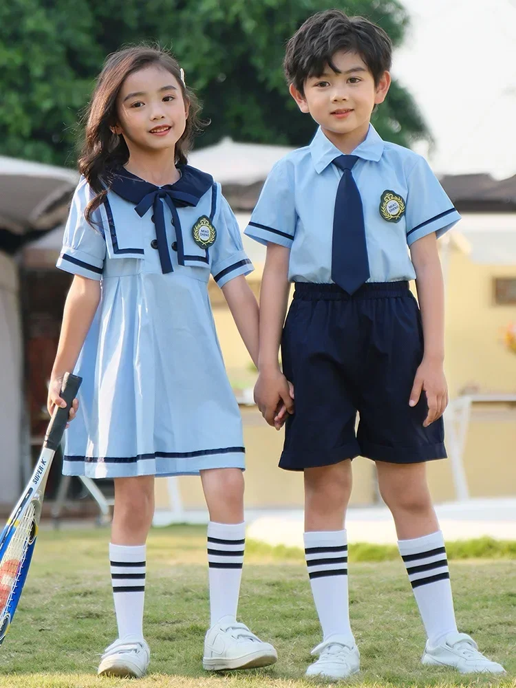 Summer kindergarten uniform, children's college style class uniform set, primary and secondary school uniform, British style