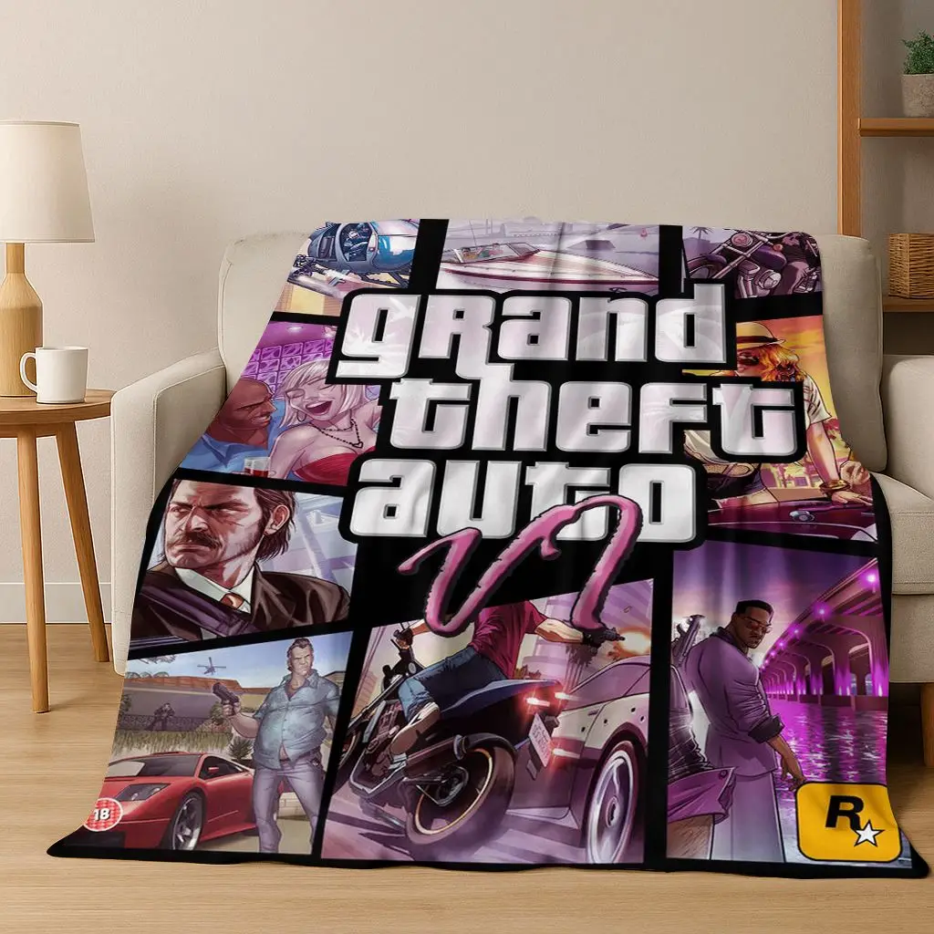 

G-Grand T-Theft A-Auto G-GTA Game Flannel Blanket Soft Warm Throw Blanket for Bedroom Living Room Bed Travel Camping Picnic Gift
