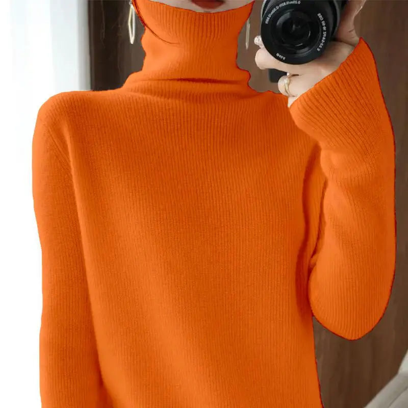 Fashion Turtleneck Solid Color All-match Sweater Women\'s Clothing 2022 Autumn New Oversized Casual Pullovers Loose Korean Tops