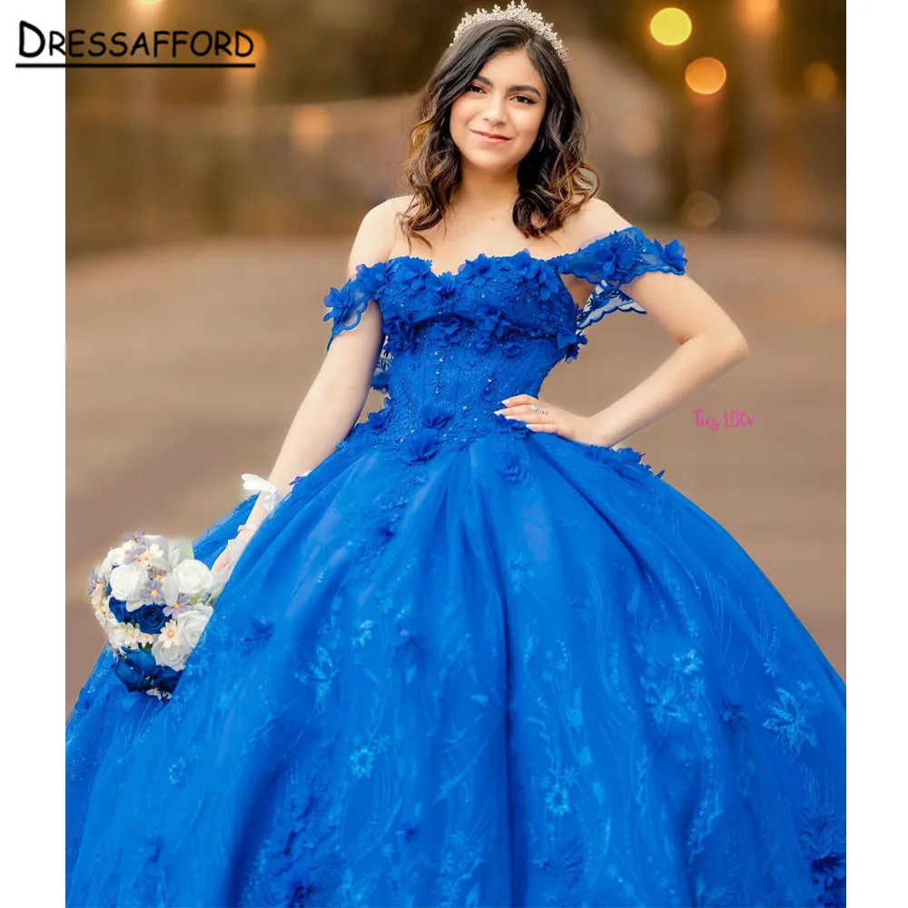 Robe de Quinceanera bleu royal, perlée, pailletée, fleurs 3D faites à la main, robe de RhSweet 16, à lacets, robes éducatives, 2023