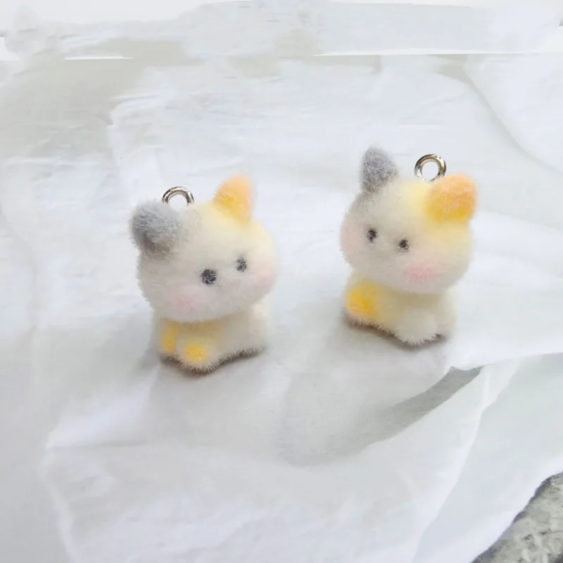 20pcs 3D Flocking animals resin Charms Cartoon doll pendant For Bag keychain Handmade DIY Jewelry make Accessories