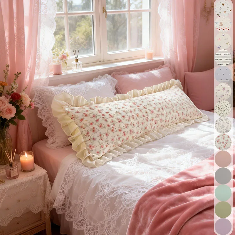 

Breathable Knitted Cotton Long Pillowcase with Fresh Patterns Romantic Lace Machine Washable Body Pillowcase Home Decoration
