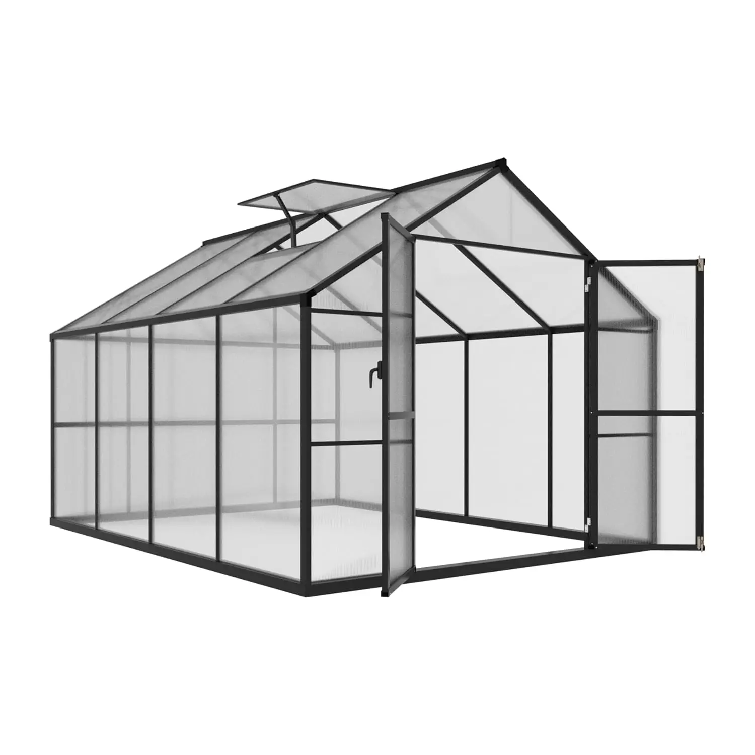 8x8FT Polycarbonate Greenhouse with Sliding Lockable Door, Aluminum Frame Walk-in Green House with Adjustable Vent, Customized