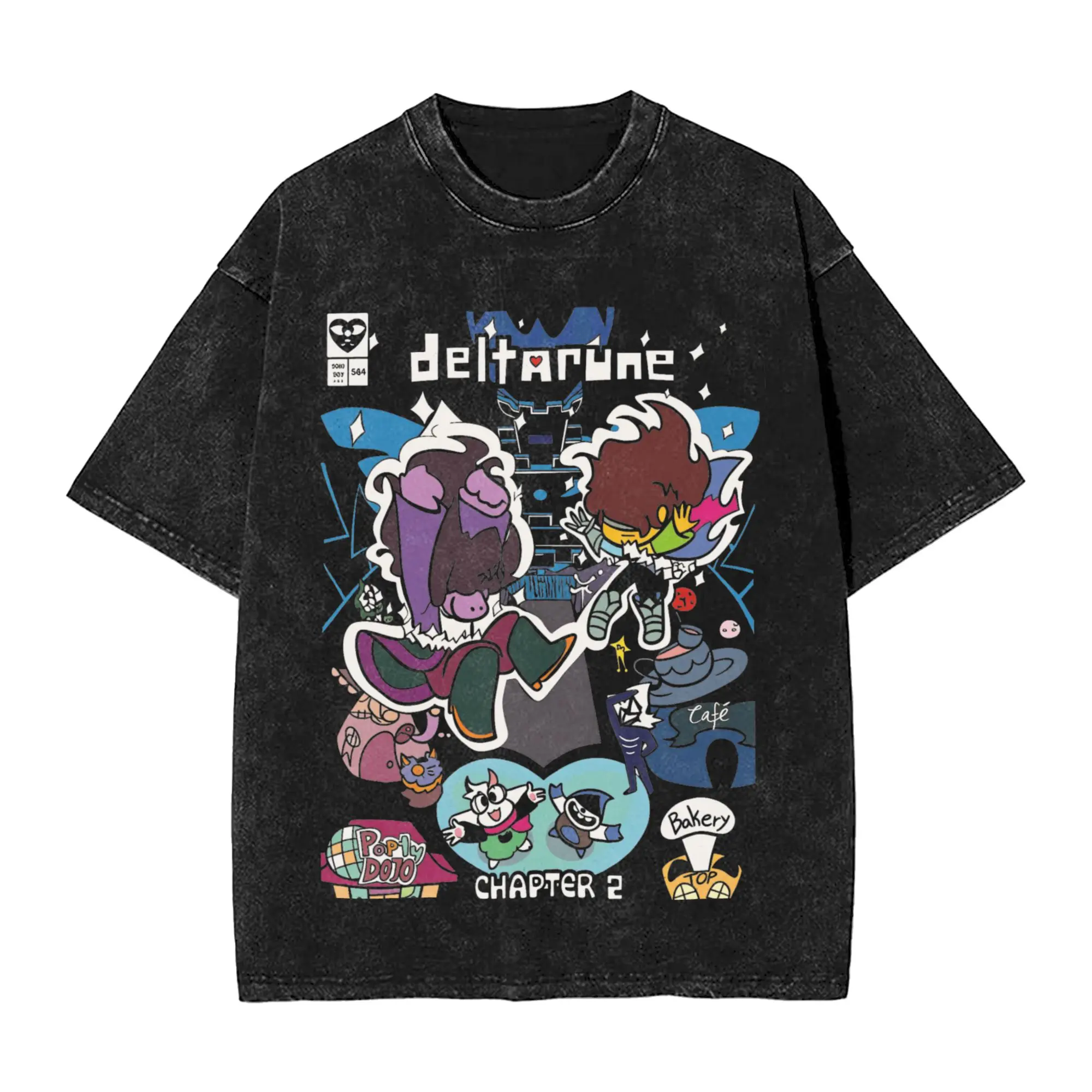 

Deltarune Game Kris Susie Ralsei and Tenna Washed T-Shirt Man Vintage Cotton T Shirts Summer O-Neck Hip Hop Tees Oversized Tops
