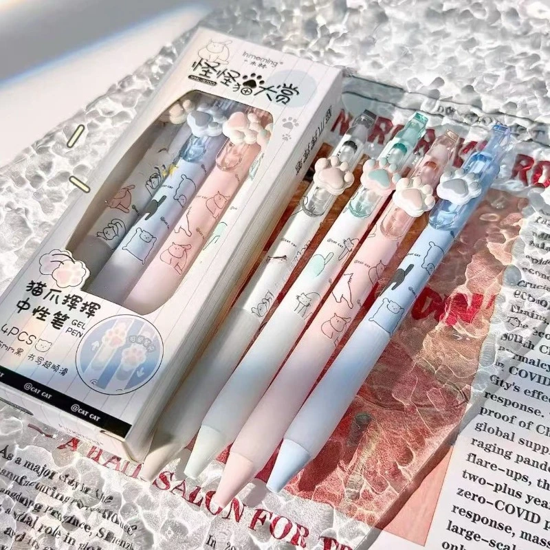 

Kawai Stationery Cat Monster Award Gel Pen Cute Kitten Smooth CS Double Bead Press Brush Inscription Signature Black Lovely