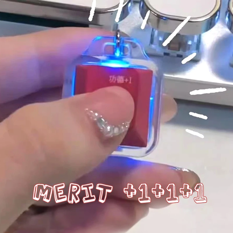 Merit +1 Muyu Decompression Keychain Necklace LED Lamp Fingertip Button Mechanical Keyboard Key Cap Pendant Antistress Toy